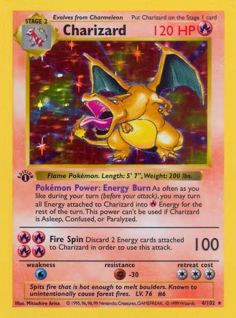 Holographic Shadowless First Edition Charizard card